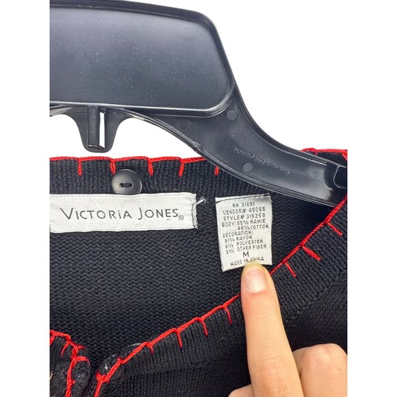 Victoria Jones Women’s Christmas Sweater M Black Embroidered Floral Cardigan - Picture 3 of 7